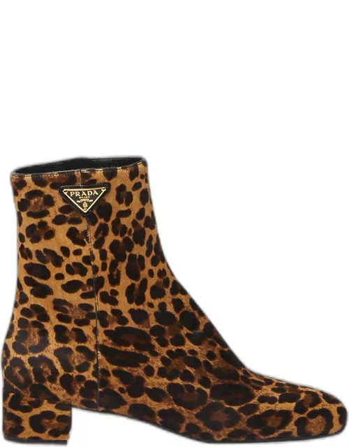 Leopard Block-Heel Zip Ankle Boot