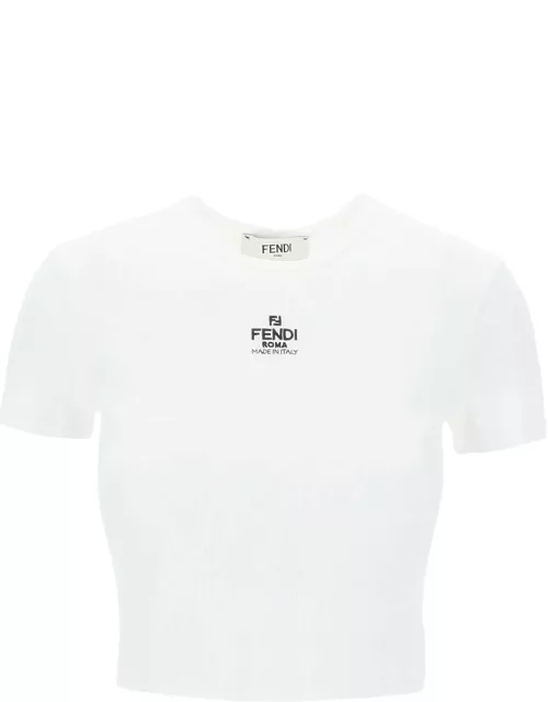 FENDI cropped t-shirt with logo embroidery