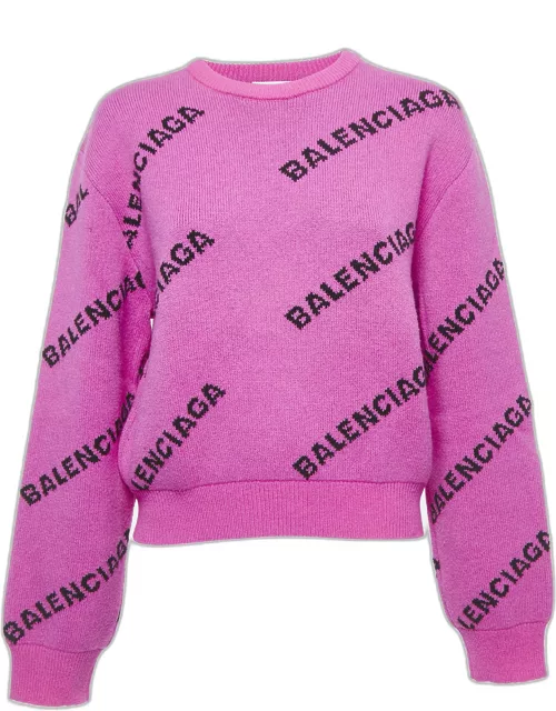 Balenciaga Pink All-Over Logo Wool Jumper