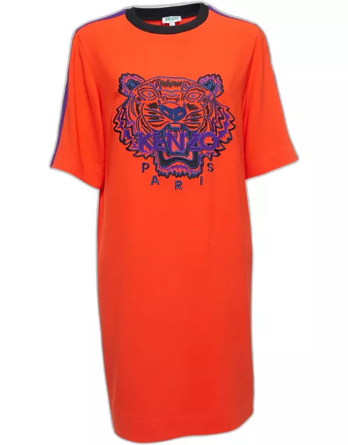 Kenzo Orange Crepe Tiger Motif T-Shirt Dress