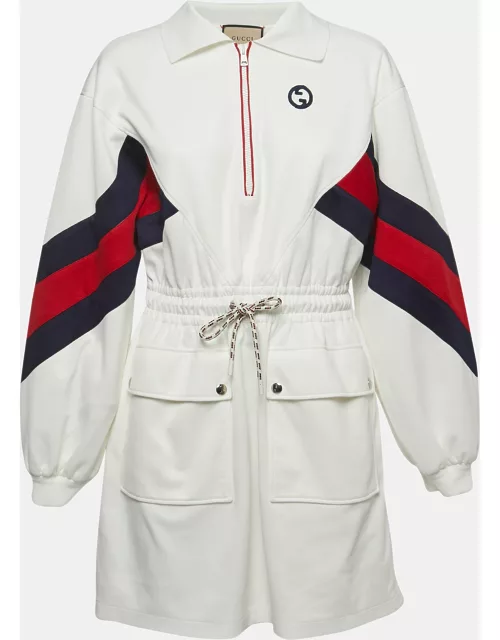 Gucci White Knit Interlocking G Web Detailed Mini Polo Dress