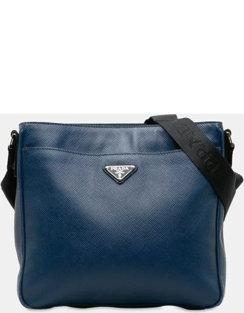 Prada Blue Leather Saffiano Leather Crossbody Bag