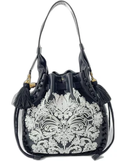 Dior Black/White Lambskin Ornamental Cornely-Effect Hobo Bucket Bag