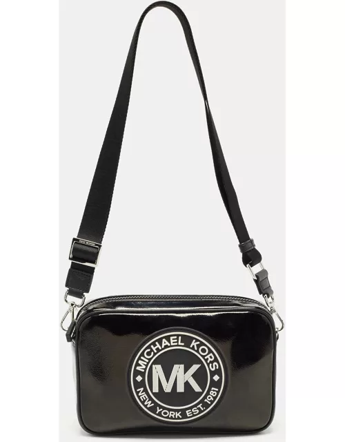 Michael Kors Black/White Patent Leather Fulton Crossbody Bag