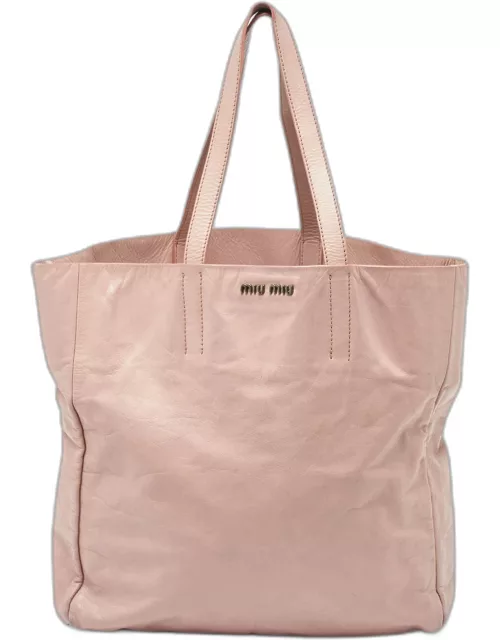 Miu Miu Light Pink Leather Shopper Tote