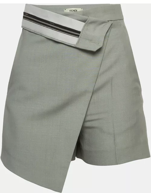 Fendi Grey Mohair Blend Asymmetric Layered Shorts