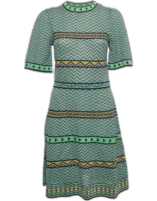 M Missoni Green Patterned Knit Mini Dress
