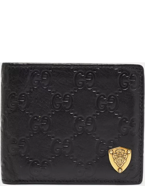 Gucci Black Guccissima Leather Crest Bifold Wallet