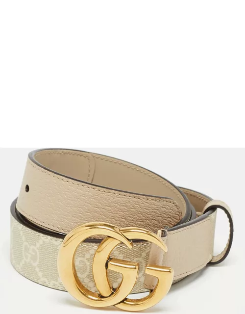 Gucci Beige GG Supreme Canvas and Leather GG Marmont Slim Belt 90 C