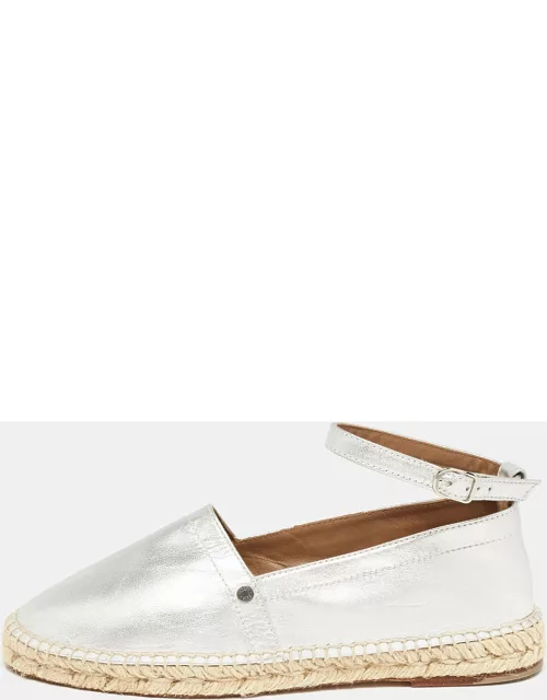 Hermes Silver Leather Malaga Ankle Strap Espadrille
