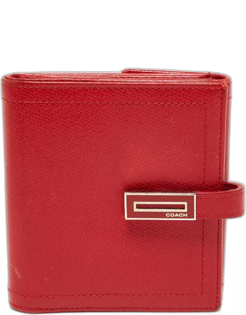 Coach Red Leather Metal Flap Compact Wallet