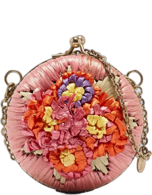 RED Valentino Multicolor Straw and Leather Daisy Round Chain Purse