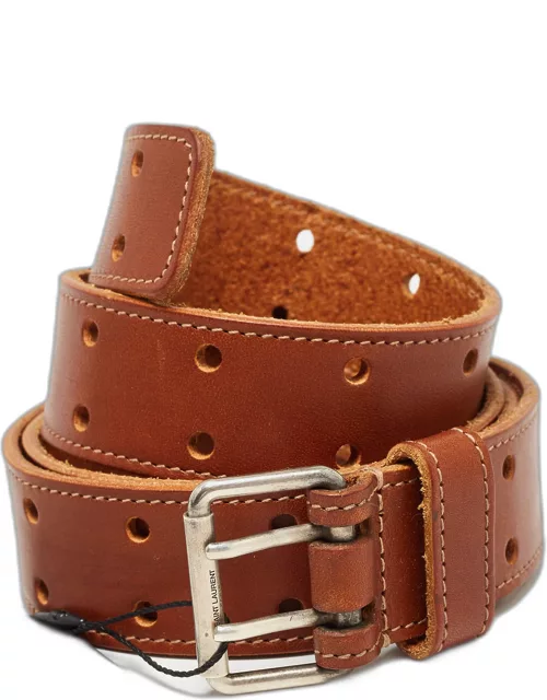 Saint Laurent Brown Leather Perforated Buckle Belt 90C