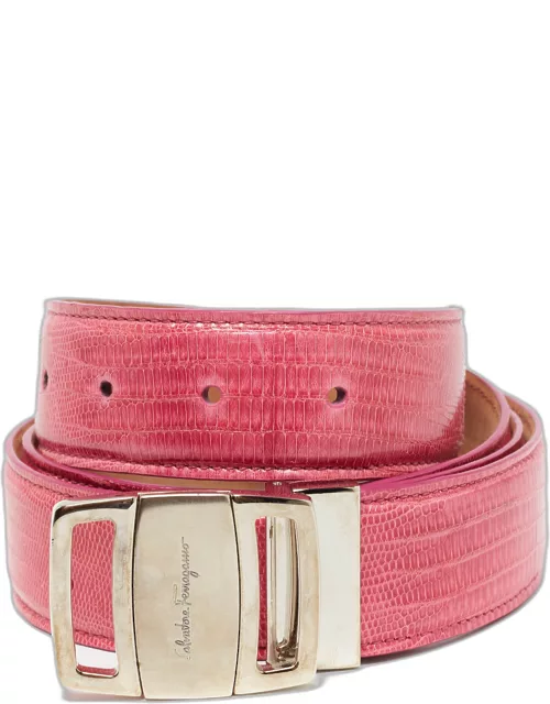 Salvatore Ferragamo Pink Lizard Adjustable Buckle Belt 105C