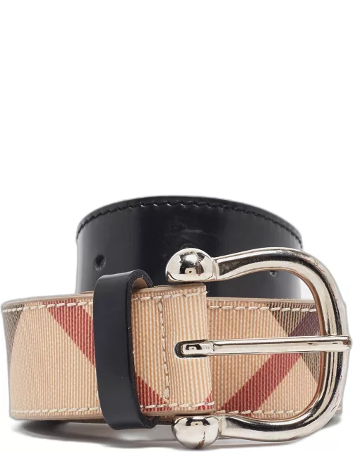Burberry Beige/Black House Check PVC and Leather Buckle Belt 100C