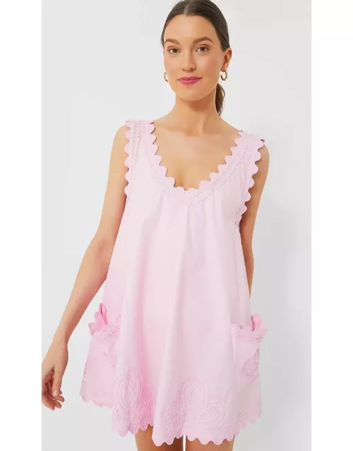 Pale Pink Poplin Low Back Dress with Ric Rac Embroidery