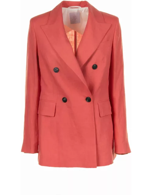 Eleventy Coral Double-breasted Linen Jacket