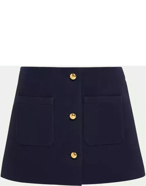Buttoned Wool Mini Skirt