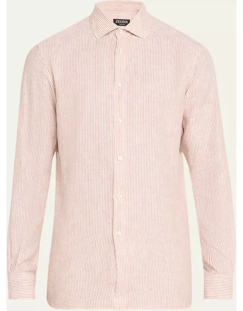 Men's Oasi Lino Linen Stripe Casual Button-Down Shirt