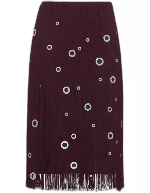 Fringe Grommet Midi Skirt