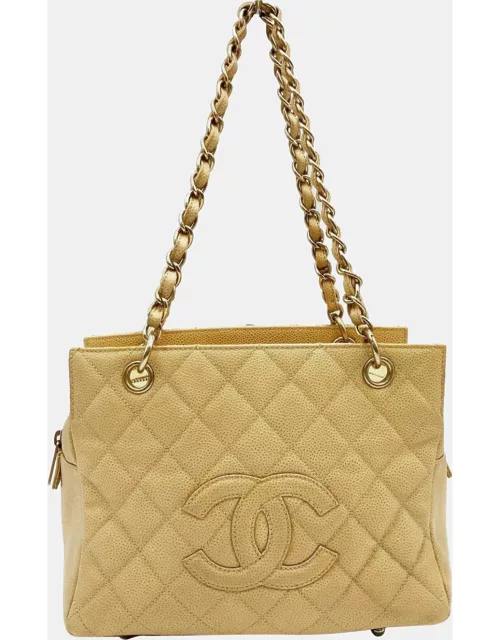 CHANEL Beige Petite Timeless Tote Quilted Caviar Shoulder Bag