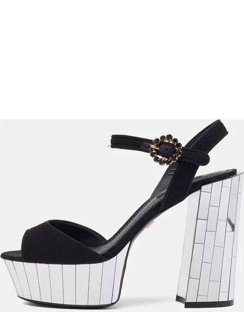 Dolce & Gabbana Black Fabric Mirror Belluci Platform Sandal