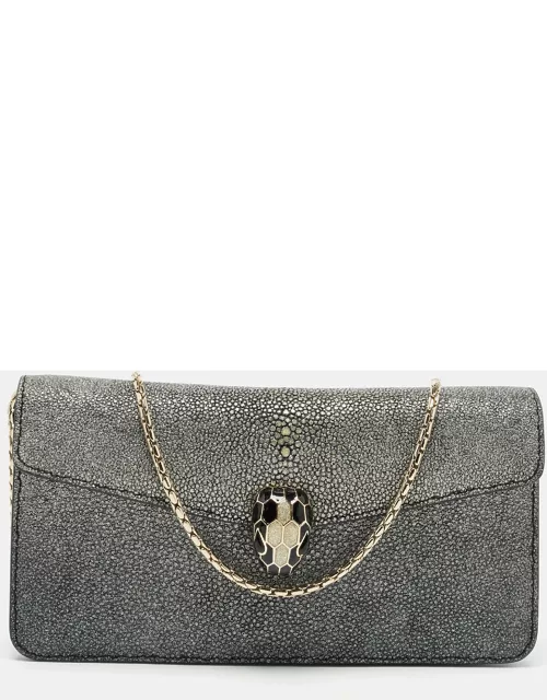 Bvlgari Grey Stingray and Leather Serpenti Forever Chain Clutch