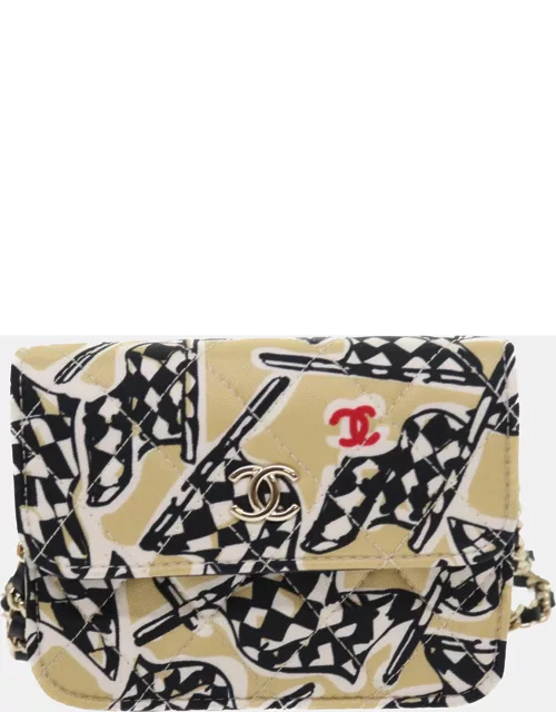 Chanel Beige Canvas Quilted Mini Flap Shoulder Bag