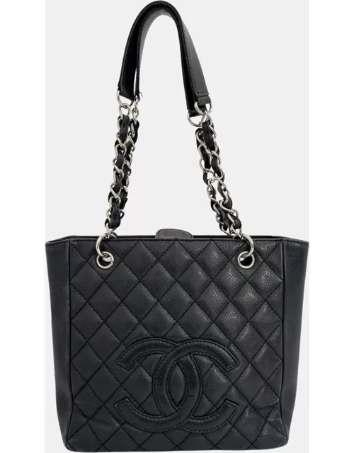 Chanel Balck Quilted Leather Petite Shopping Tote