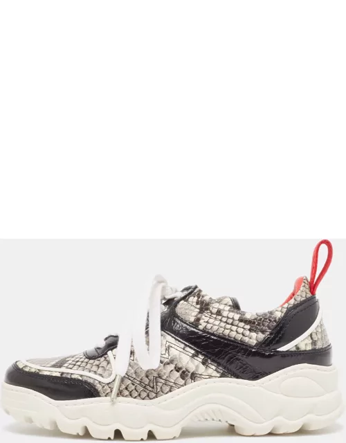 Zadig & Voltaire Black/White Python Embossed Leather Low Top Sneaker