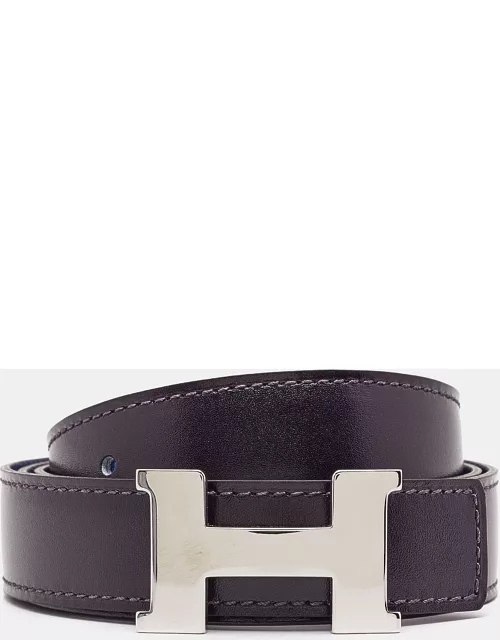 Hermes Bleu Marine/Bleu Electrique Box and Togo Leather Constance Reversible Belt 90 C