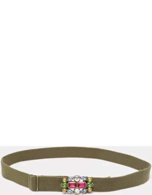 Ralph Lauren Olive Green Canvas Crystals Buckle Adjustable Belt