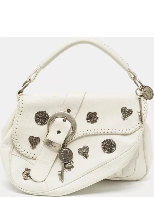 Dior White Leather Limited Edition 0118 Gaucho Alpine Saddle Bag