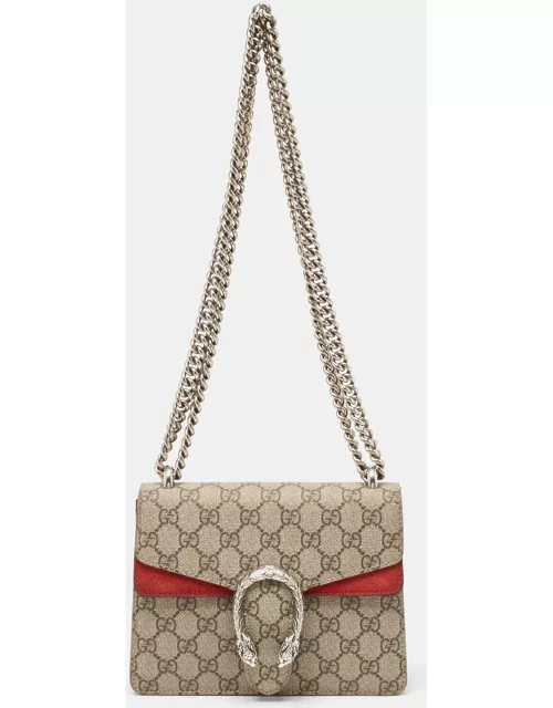Gucci Red/Beige GG Supreme Canvas and Suede Mini Dionysus Shoulder Bag