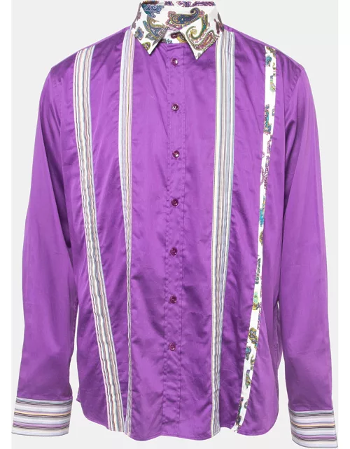 Etro Purple Cotton Paisley Printed Collar Button Front Shirt