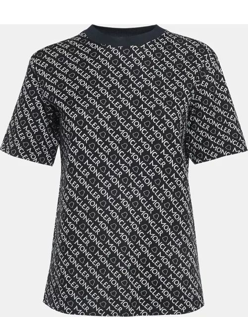 Moncler Black Monogram Cotton Knit Round Neck T-Shirt