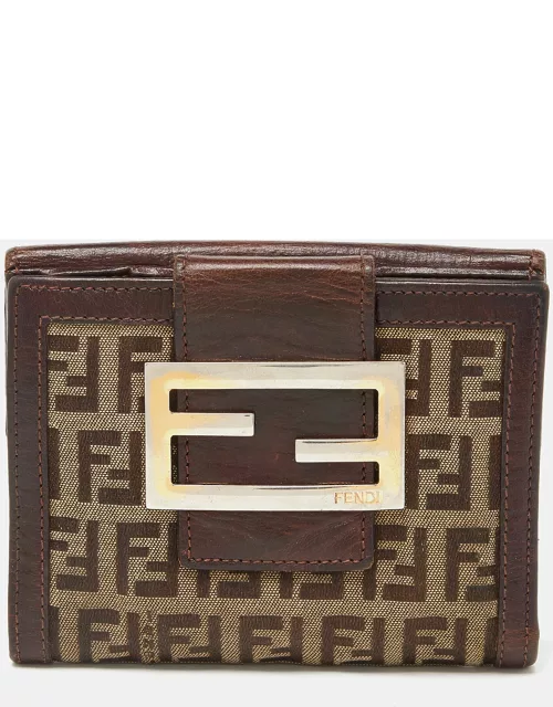 Fendi Beige/Brown Zuchino Canvas and Leather Forever Flap Wallet