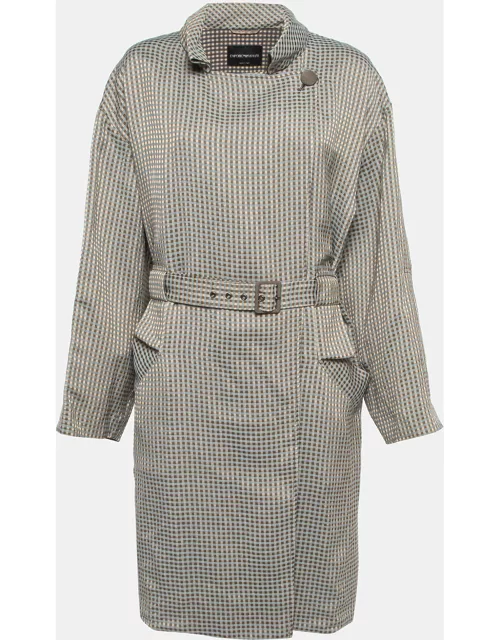 Emporio Armani Grey Checked Jacquard Belted Trench Coat