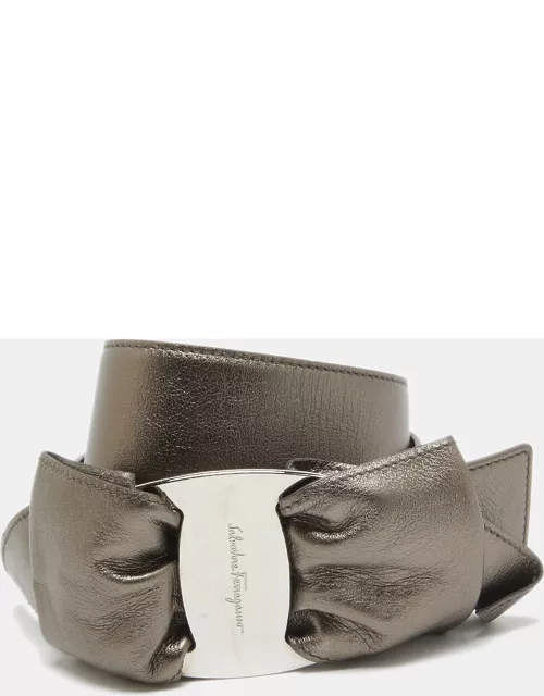 Salvatore Ferragamo Metallic Leather Logo Bow Waist Belt 85C