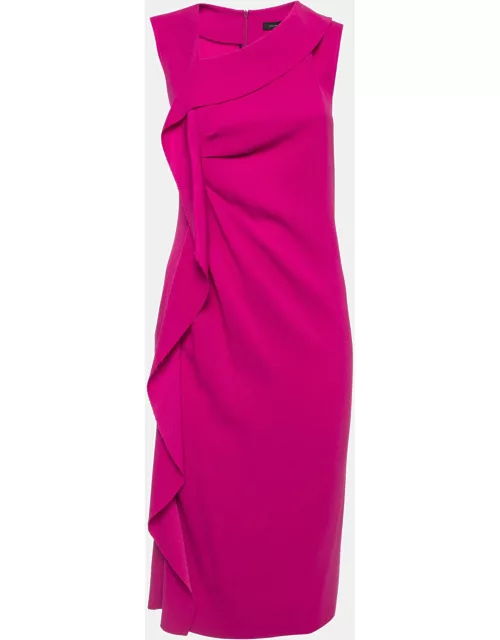 Joseph Pink Raw Edge Stretch Crepe Ruffled Detail Midi Dress