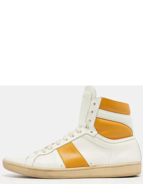 Saint Laurent White/Orange Leather High Top Sneaker