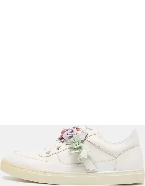 Sophia Webster White Leather Flower Embellished Low Top Sneaker