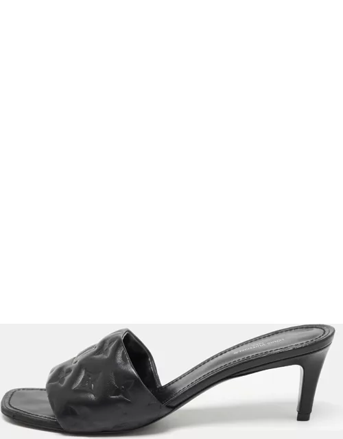 Louis Vuitton Black Monogram Embossed Leather Revival Slide Sandal