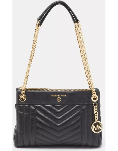 Michael Kors Black Quilted Leather Susan Chain Bag