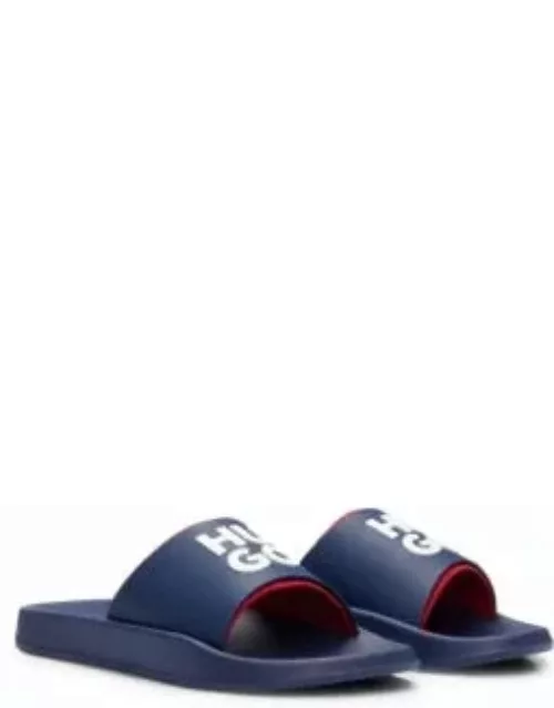 Slides with logo-branded straps- Dark Blue Men's Sandal