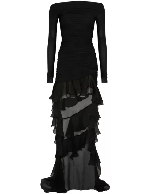 Blumarine Ruffle-trimmed Stretch-jersey Dress - Black - IT42 (UK10 / S)