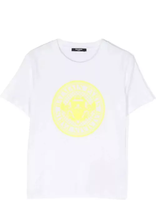 Balmain White T-shirt With Rubberized Logo