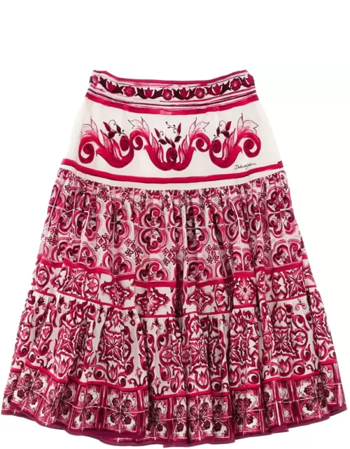 Dolce & Gabbana Long Skirt With Fuchsia Majolica Print