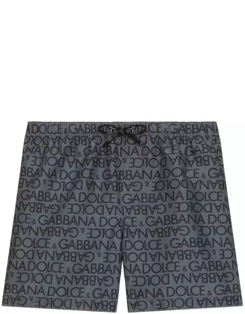 Dolce & Gabbana Grey Swim Shorts With All-over Logo
