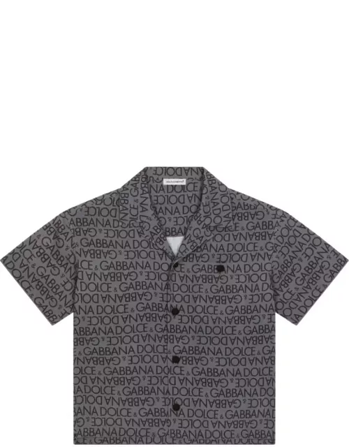 Dolce & Gabbana Grey Bowling Shirt With All-over Logo Print